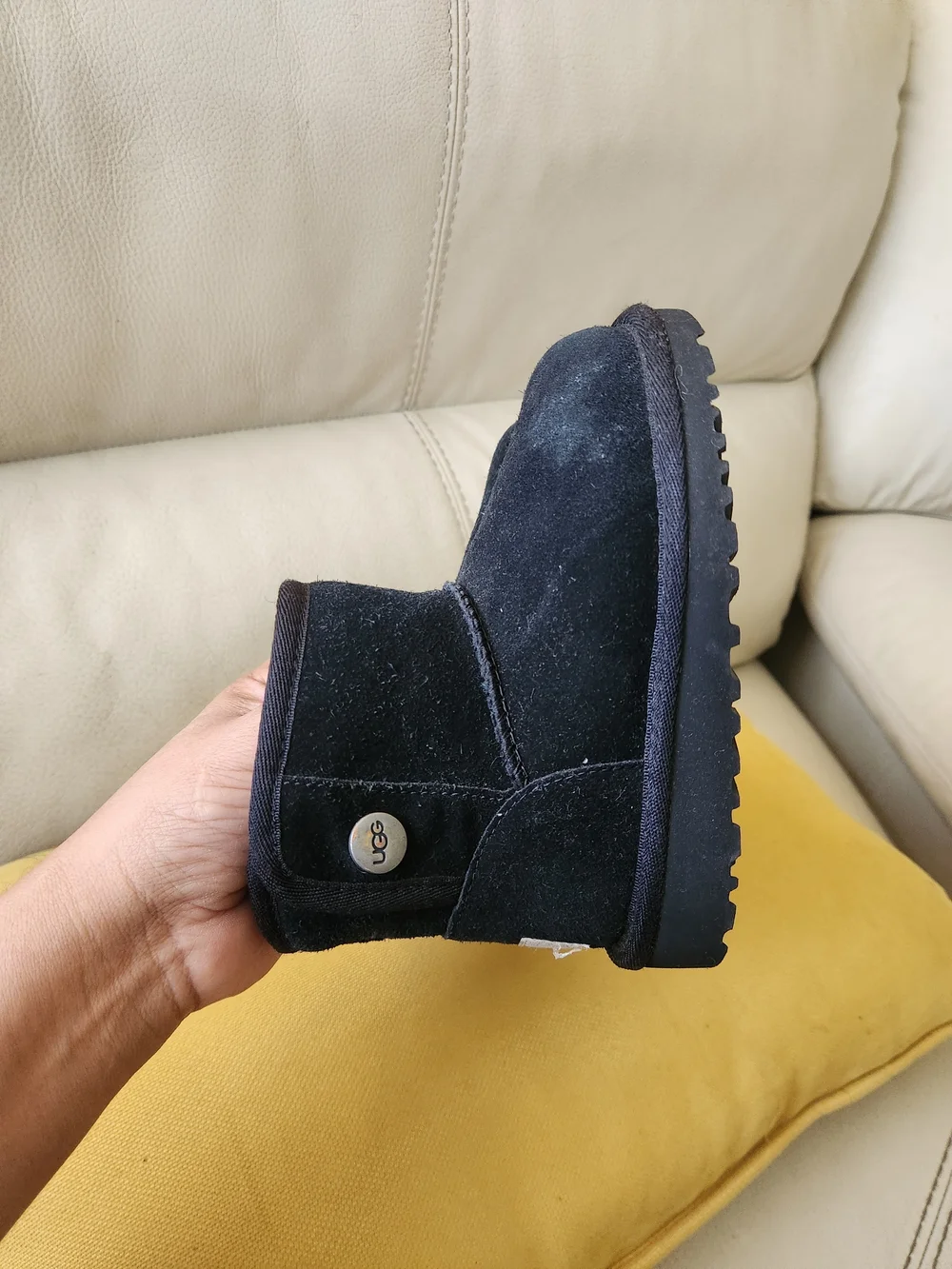 UGG Kids Black Short Button Suede Boot